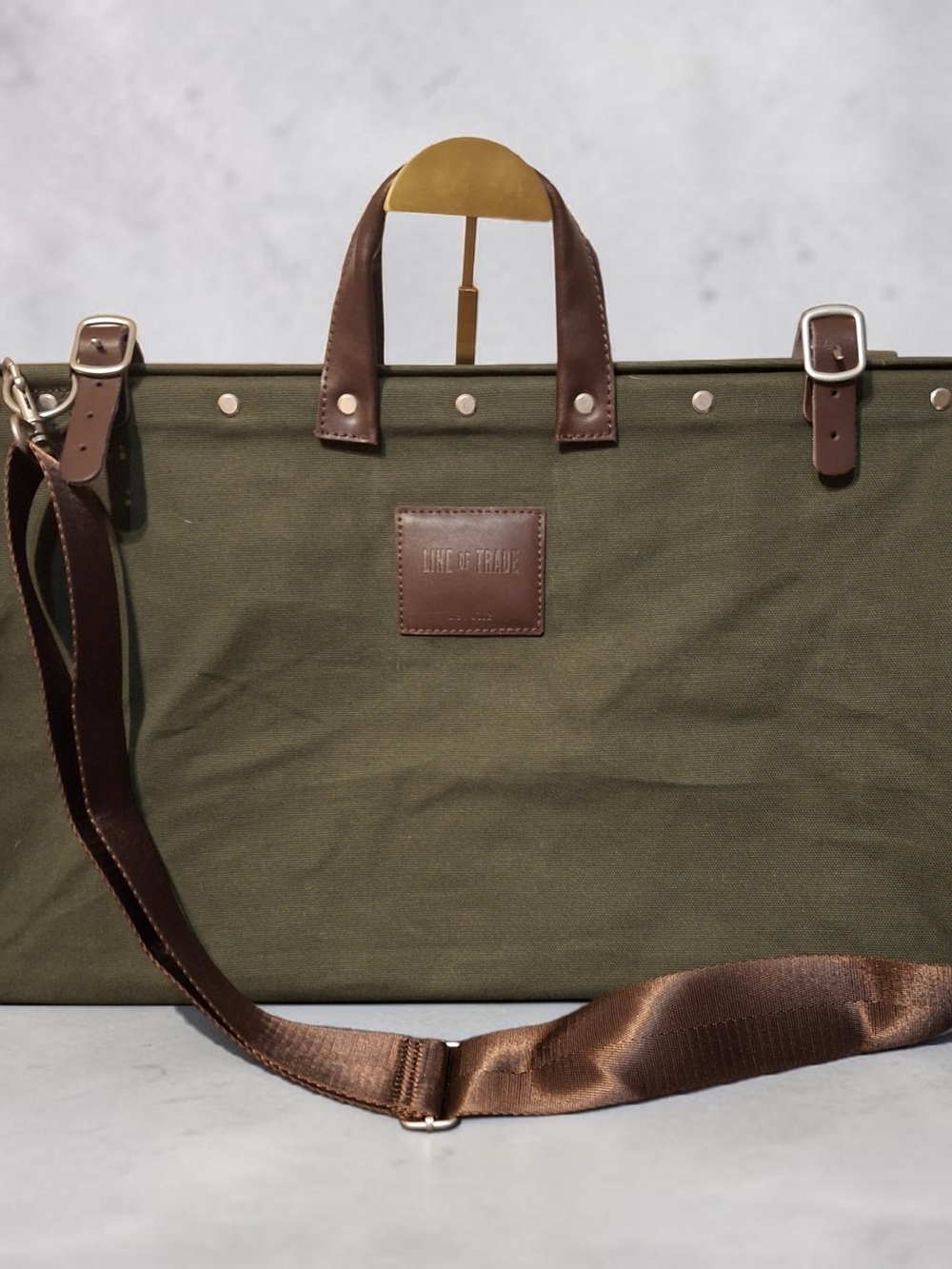 Line Of Trade Olive Green Canvas Weekender with Brown Leather Trim and Crossbody